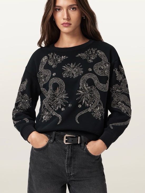 All Saints Sweaters - AllSaints Cecile Pippa embellished sweatshirt in black | Small